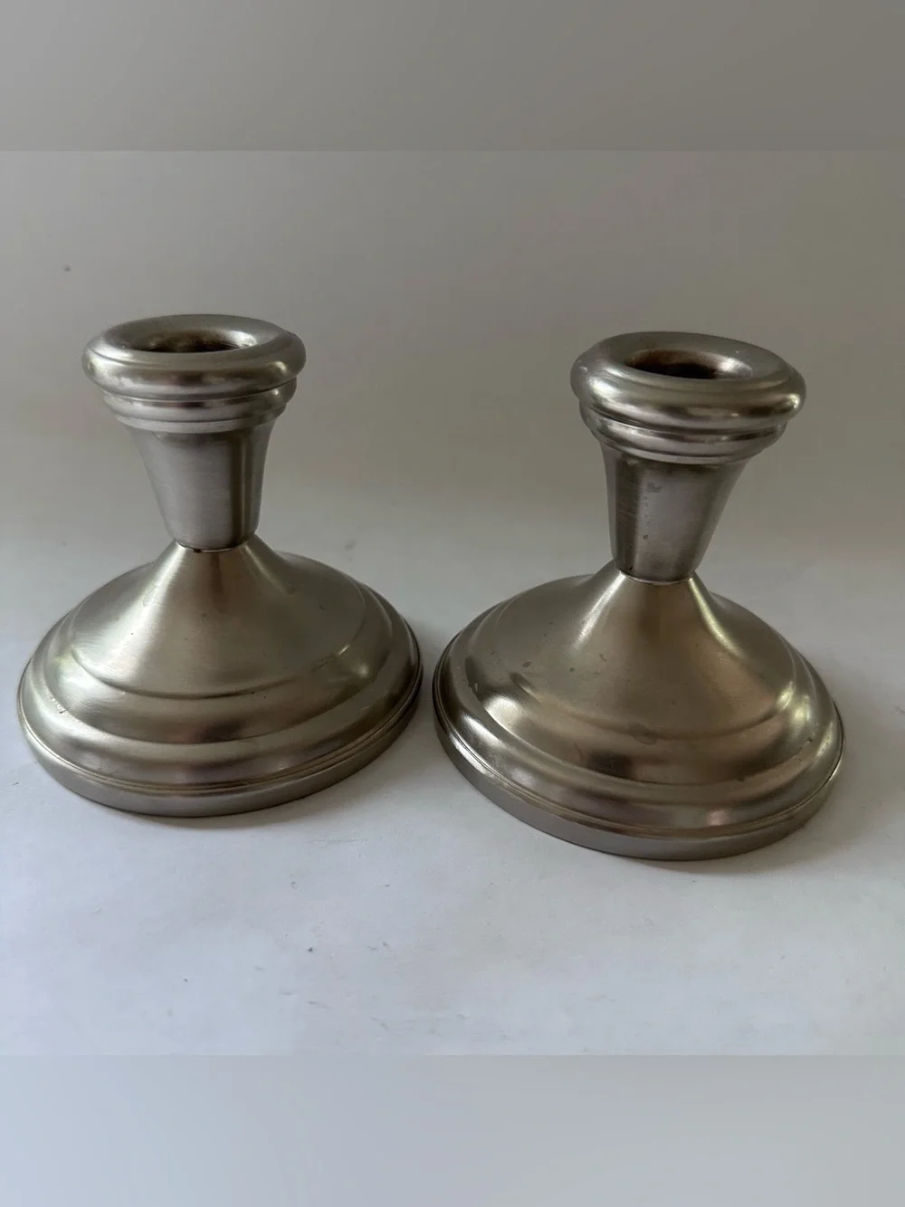 Vintage Pewter Candle Stick Holders Pair FB Rogers Pewterlite Provincetown MCM